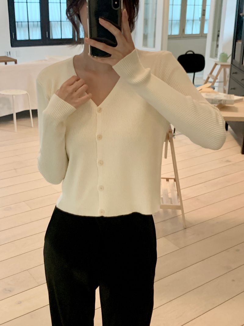 Milk Soft V neck Ribbed Cardigan