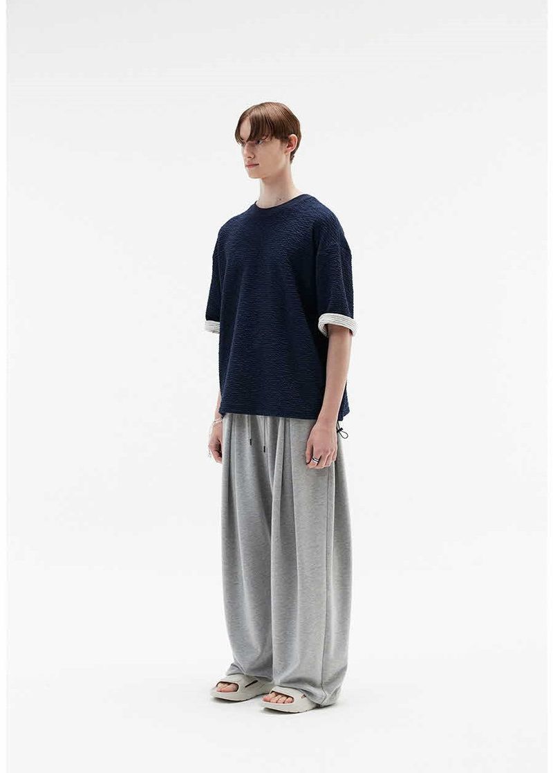 deep four tuck flow banding pants grey