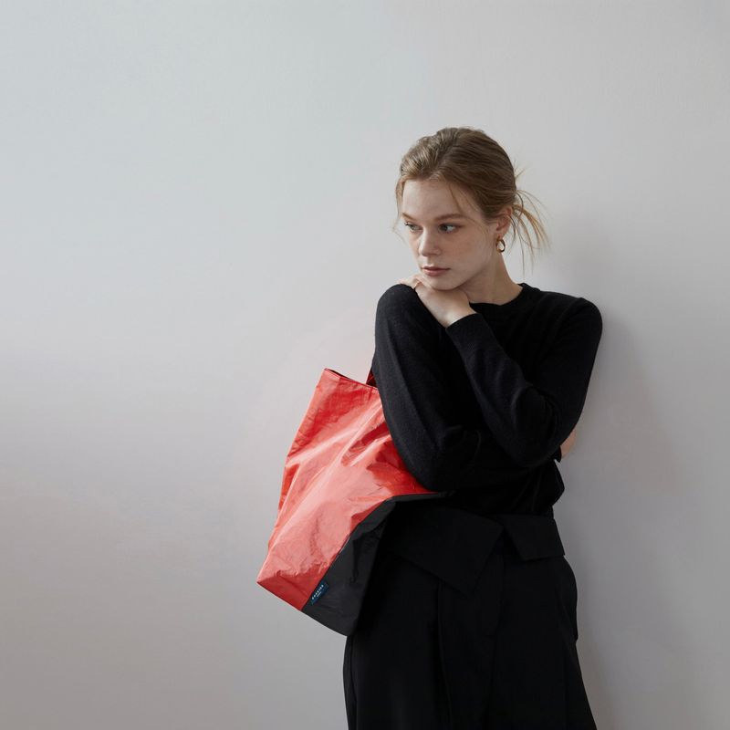 TYVEK FLEXIBLE BAG - Red Orange & Dark Gray (LARGE)