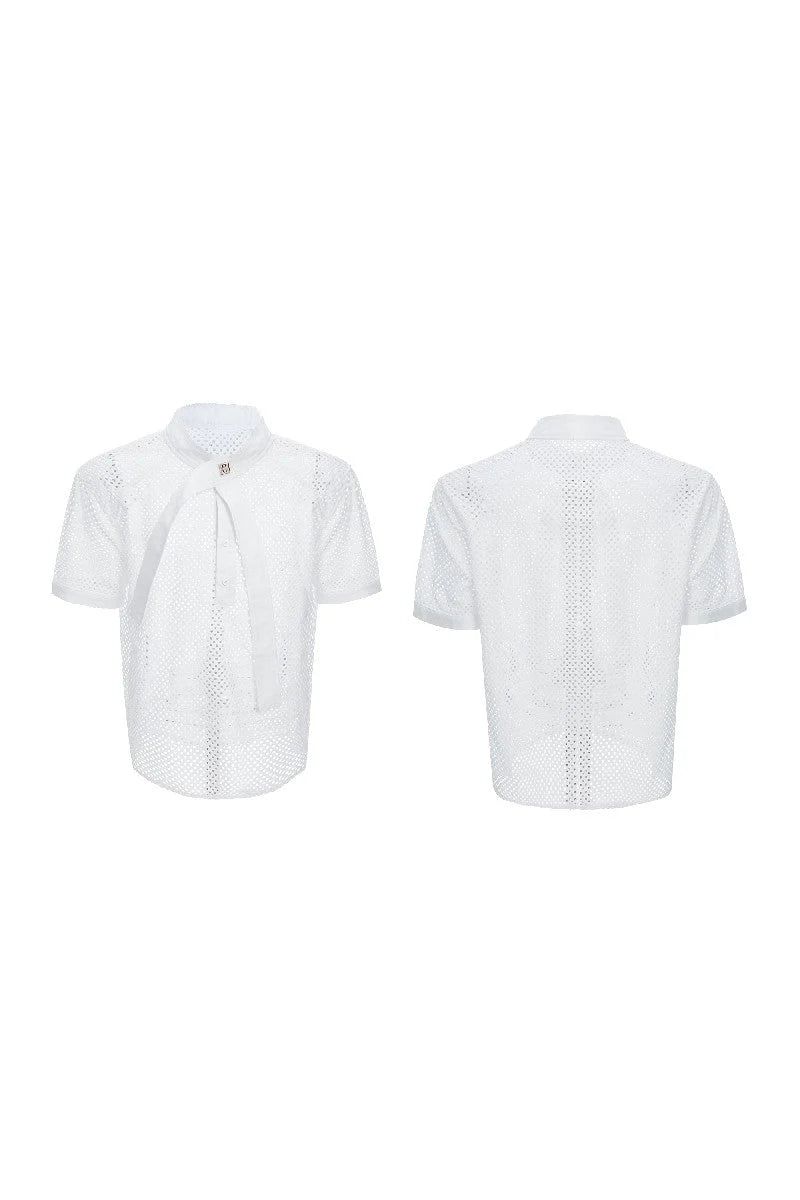 Knit Tie Detail Mesh Tee