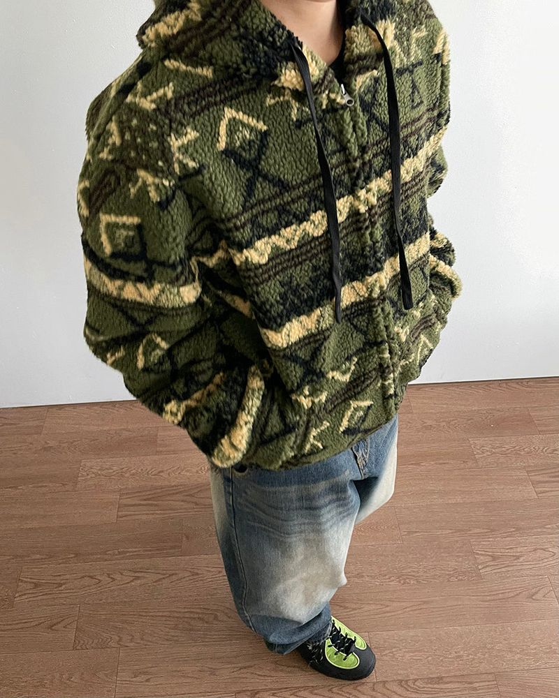 Jacquard Fleece Hooded Jumper