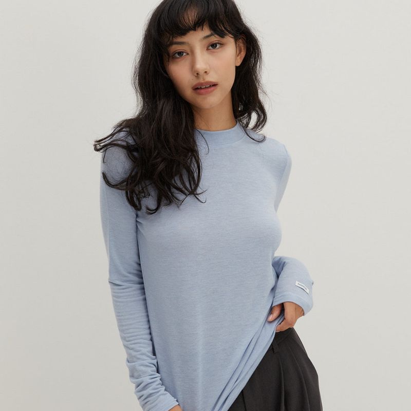 Wool Like Basic T-Shirts Sky Blue