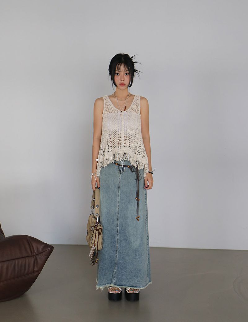 Crochet Fringed Knit Sleeveless