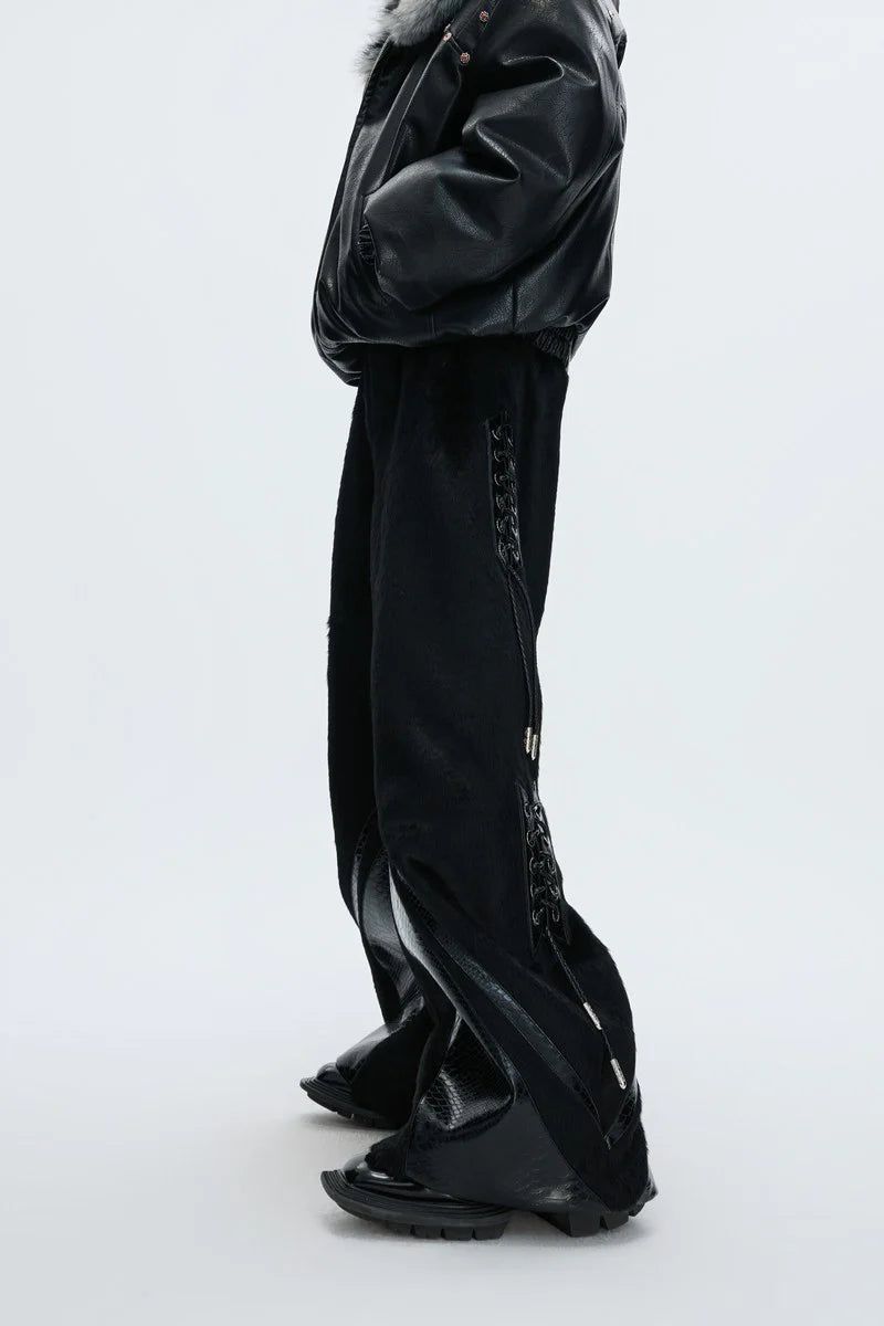 Deconstructed Wide Leg Wool Pants