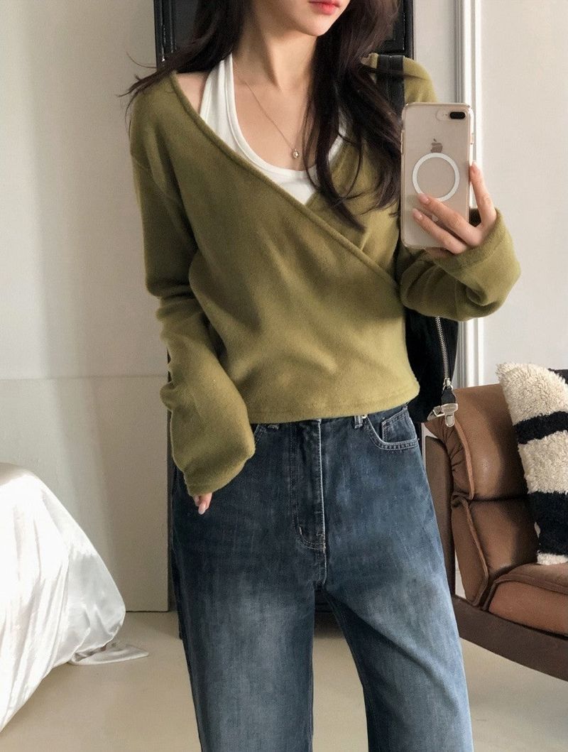 LP Cozy V-neck Wrap Knit (3color)