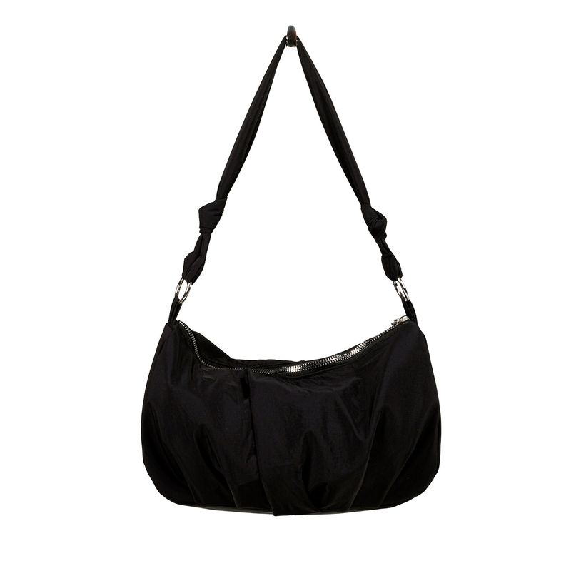 Shirring nylon shoulder bag (BLACK)