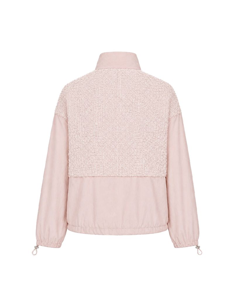 [PRE-FALL] Flora Tweed Layered Ribbon High-Neck String Windbreaker Pink