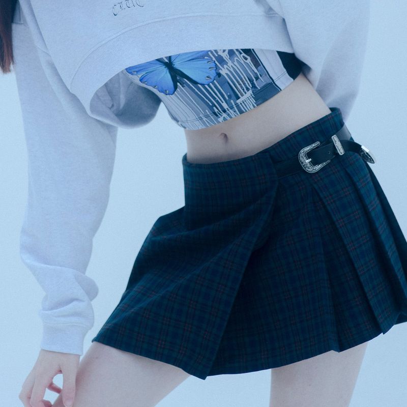 CLUT STUDIO(クラットスタジオ)の「0 9 check pleats wrap skirt - GREEN(Skirts)」