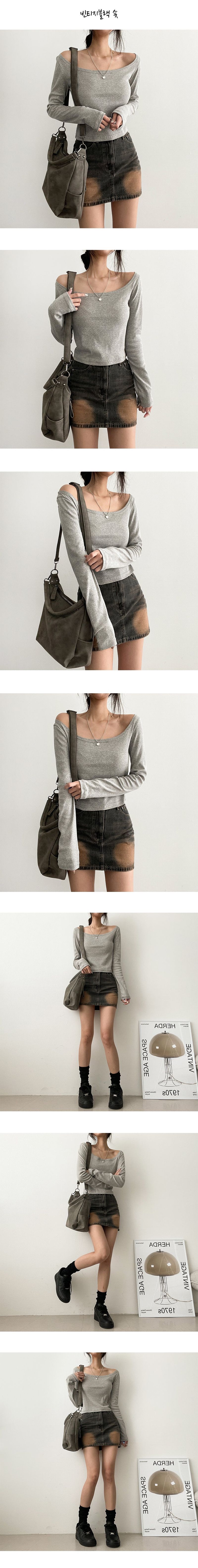 [Short & Basic] [S-2XL] Brush-washed denim mini skirt