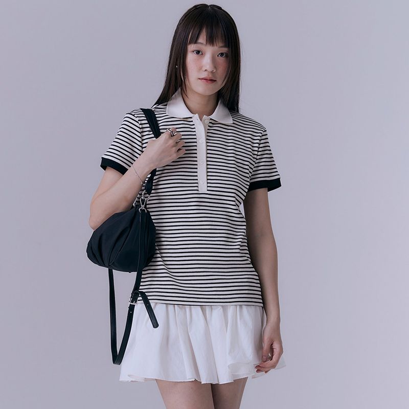 SILN（シルン）の「ストライプピケリブTシャツ(BLACK)（トップス）」