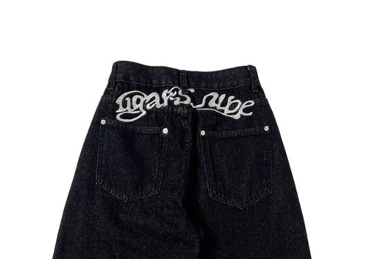 Oven Lettering Patch Denim Wide Pants