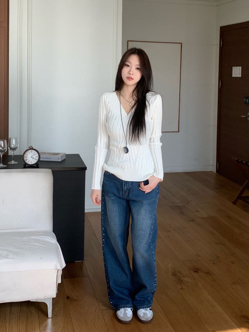 Sia Ball Stud Wide Denim Pants