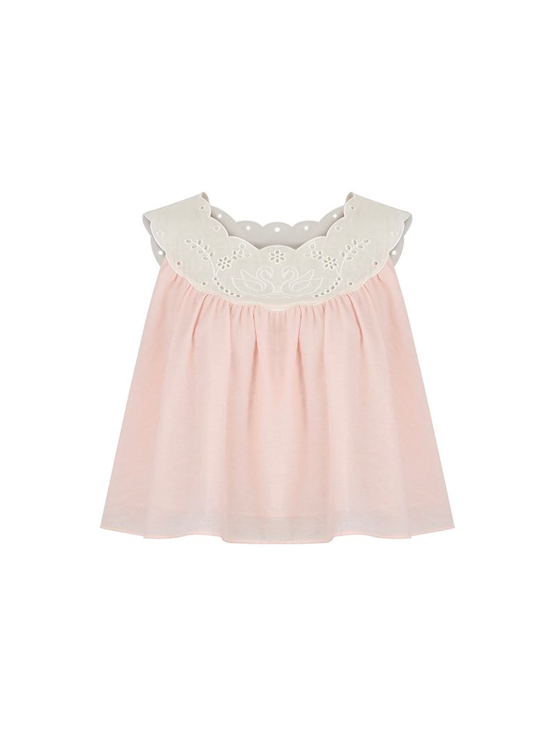 Swan Embroidered A Line Blouse _ Pink