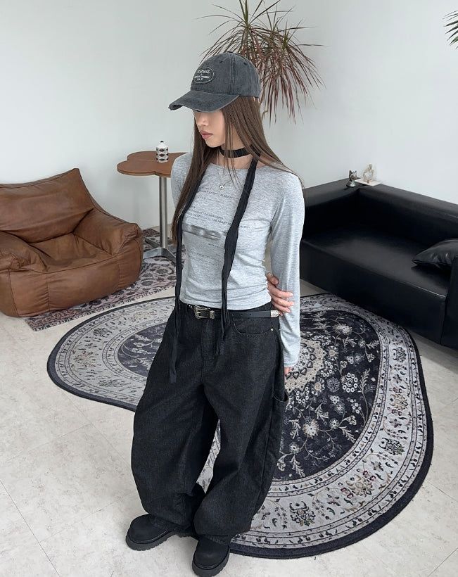 Marron Print Tension Long Sleeve Tee