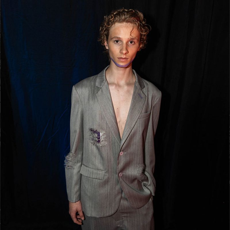 #whysocerealz!（ワイソーシリアルズ）の「Suffering-Character purple Blazer（Jackets/Outerwear）」