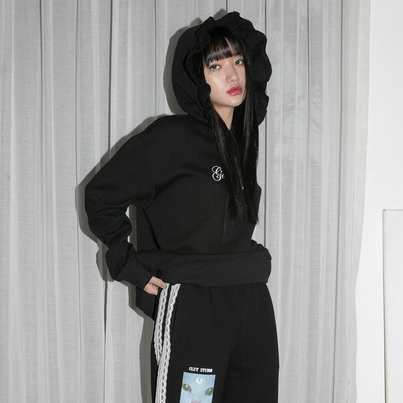  God Complex Ruffle Hoodie - BLACK