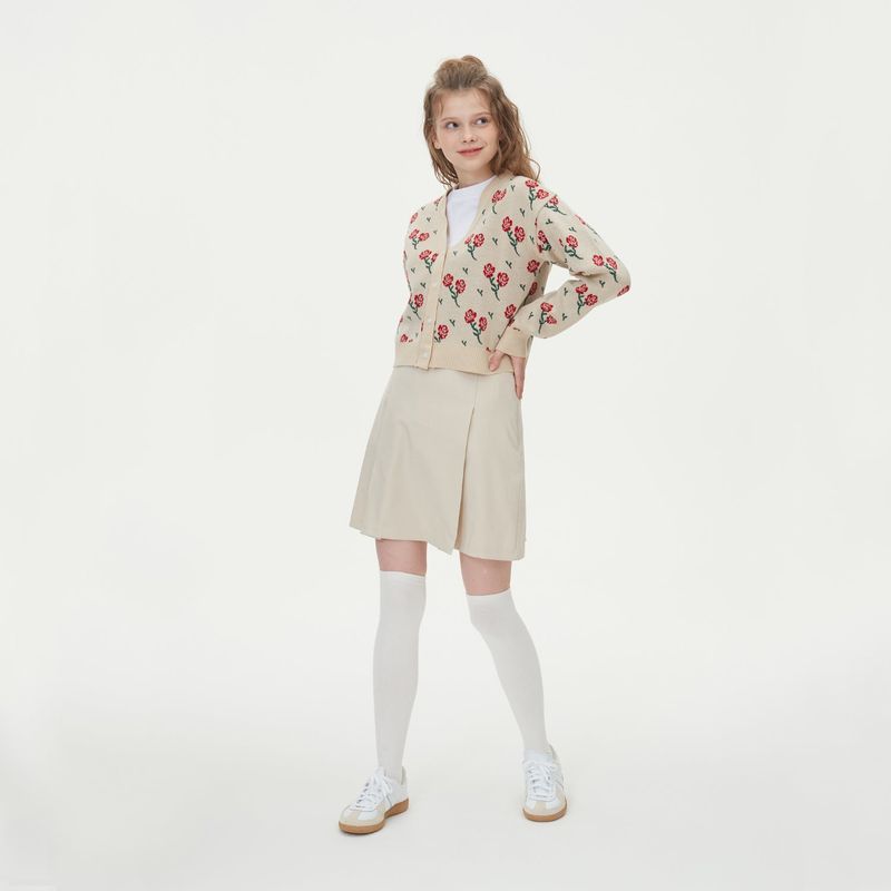 FLOWER JAQUARD KNIT CARDIGAN_BEIGE
