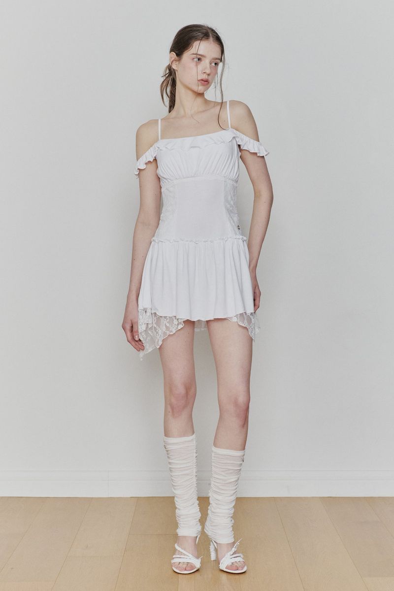 PETAL RUFFLE DRESS white