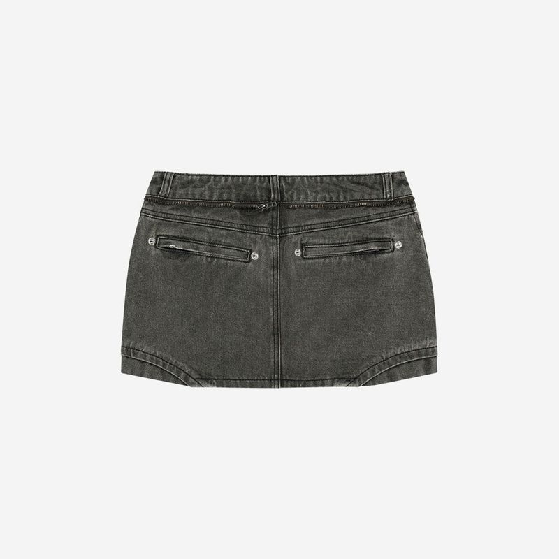 Button Denim Mini Skirt / Khaki