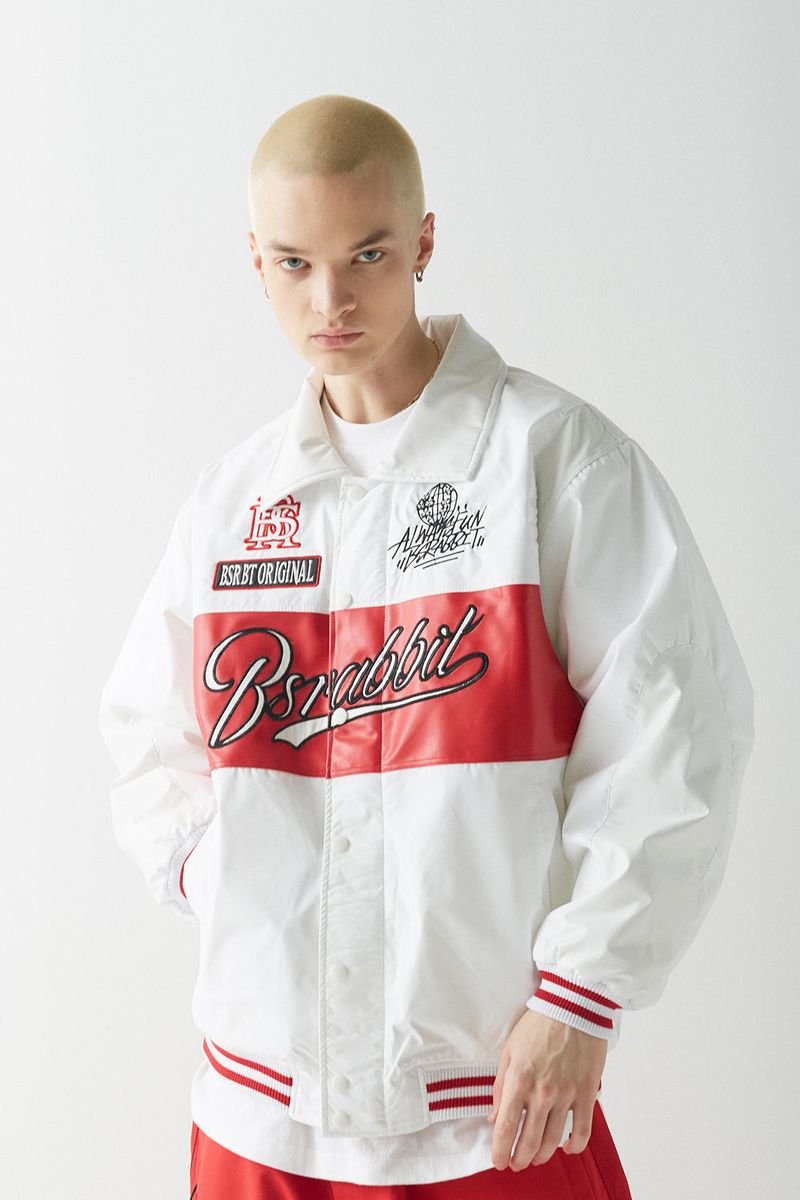 BSRABBIT（ビエスラビット）の「BSR2223FWJK023 SPORTY LOGO COLLAR VARSITY JACKET WHITE（Jackets/Outerwear）」