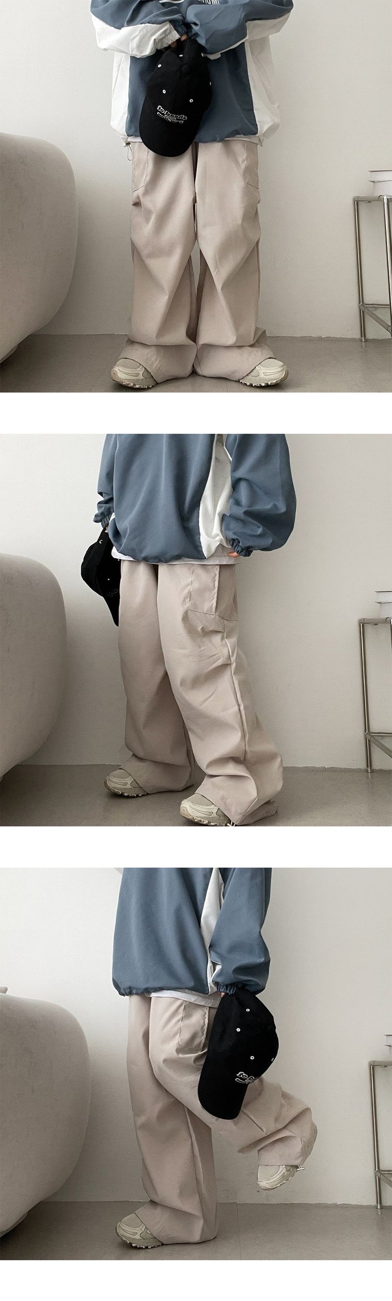 Bicol String Pleated Cargo Wide Pants