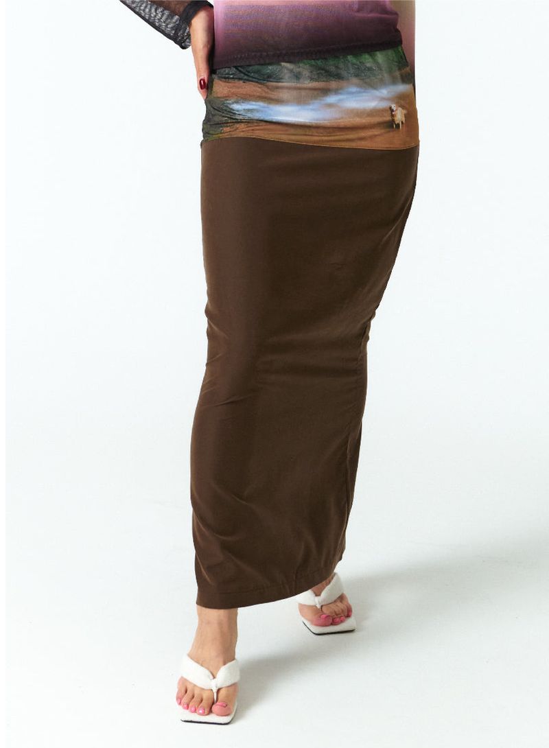 MEDITATIVE IMAGE MAXI SKIRT(BROWN)