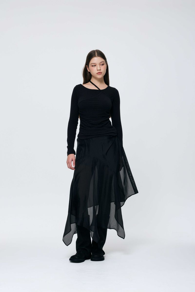 ELAN LINE WRAP SKIRT / BLACK