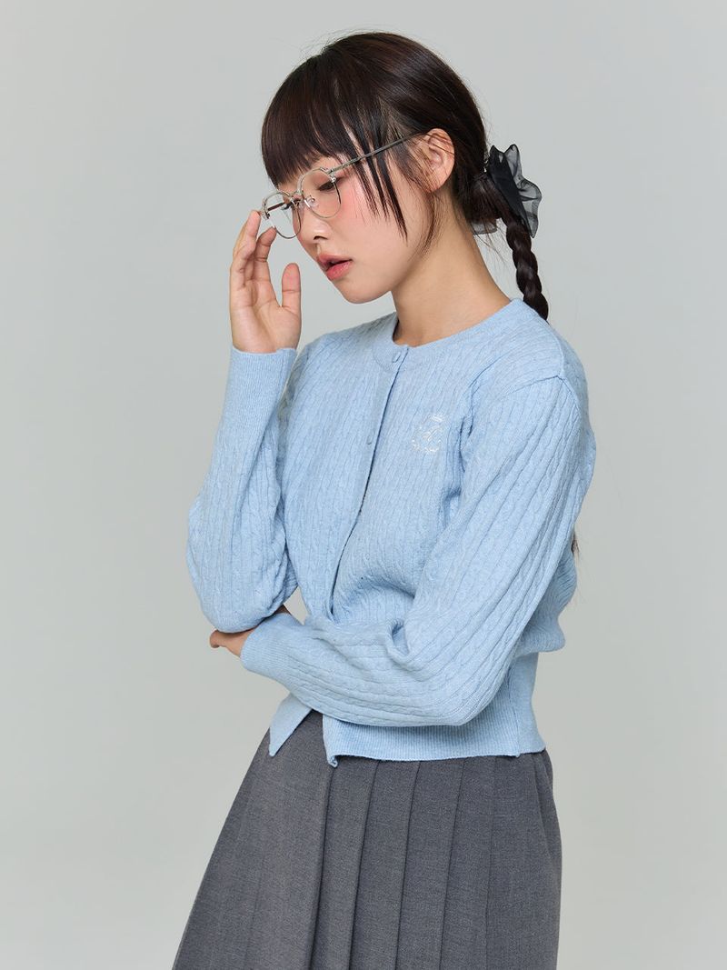 EMBROIDERED TWIST CARDIGAN - SKYBLUE