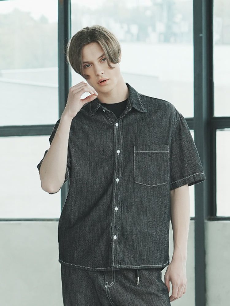 M205 LINEN OVER DENIM SHIRT_BLACK