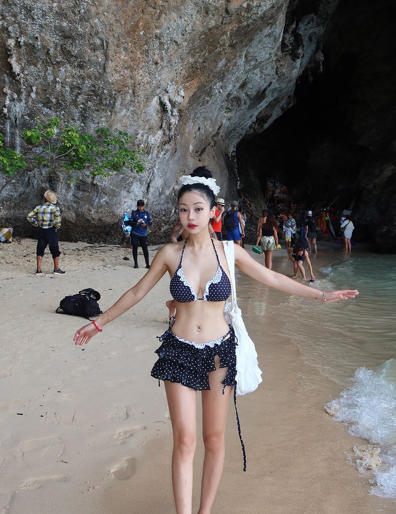 a dot-frilled bikini