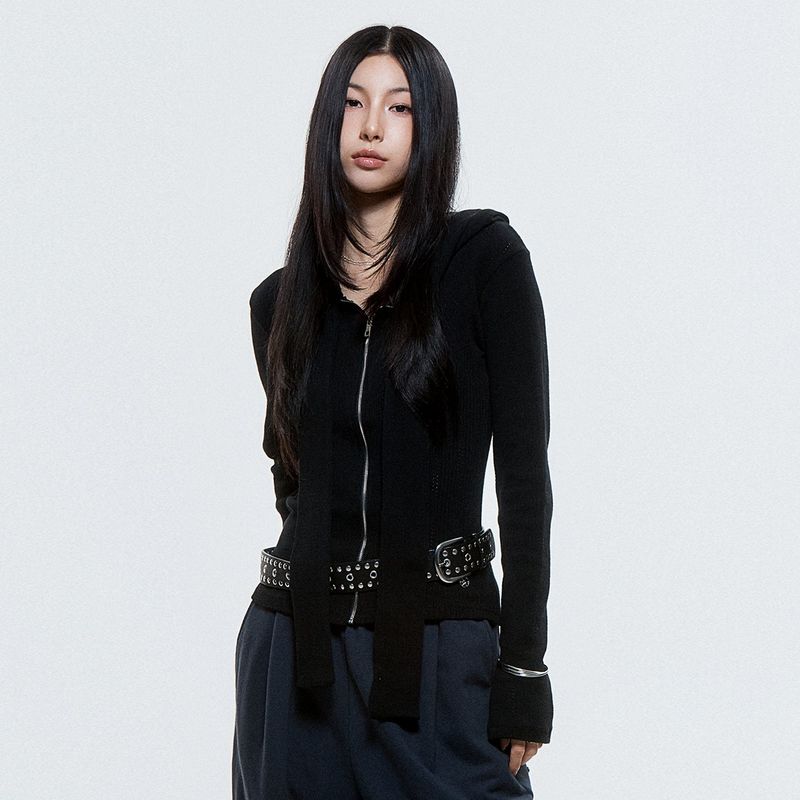 (DUC) Muffler Knit Hoodie Zip-up Black