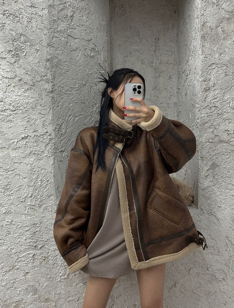 Delight-J(ディライトジェイ)の「Oversized Fit Leather Wool High-Neck Mustang(Jackets/Outerwear)」