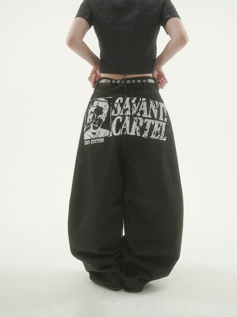 Cattle painting denim pants -2C