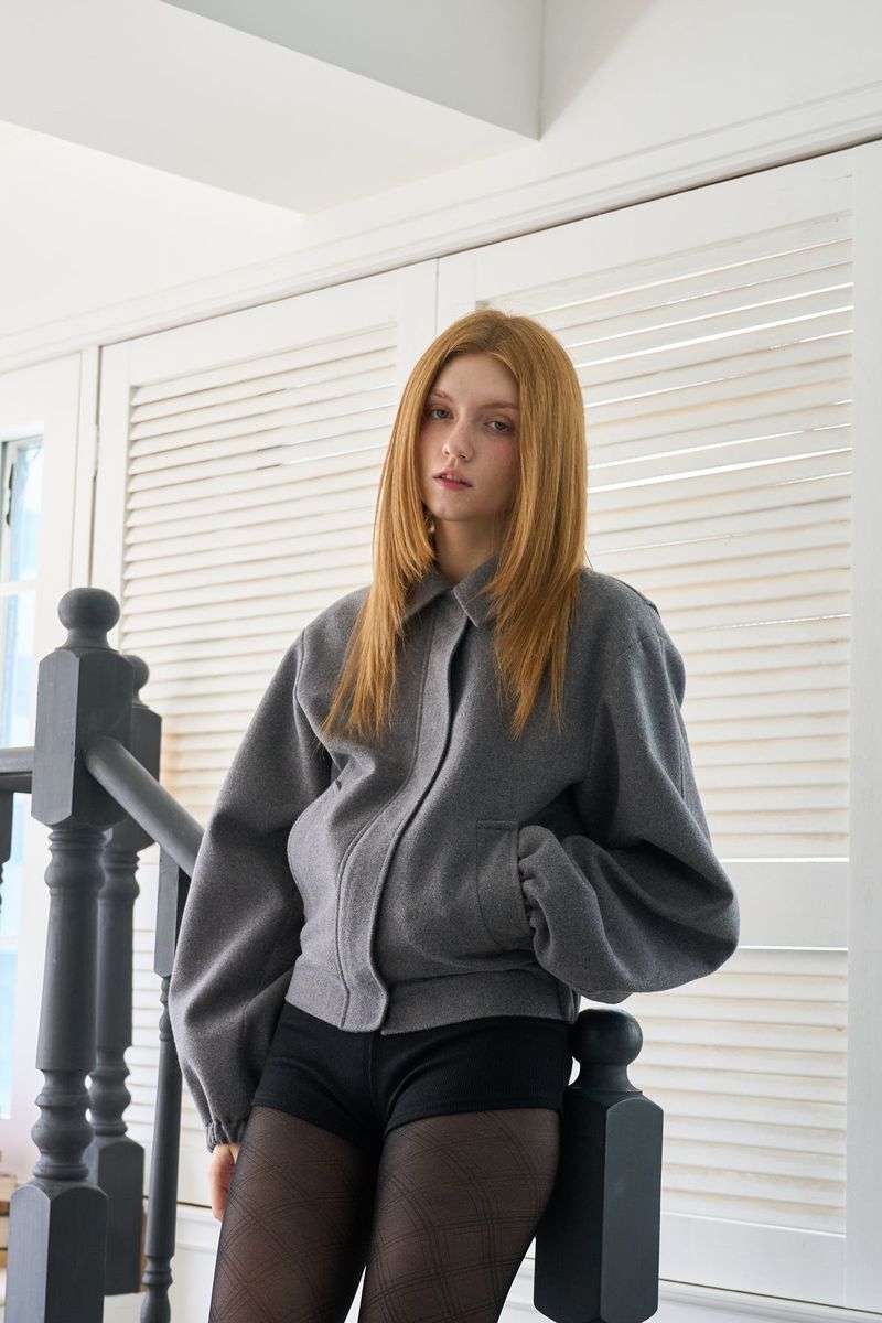TWO WAY ZIP-UP CROP BLOUSON GRAY