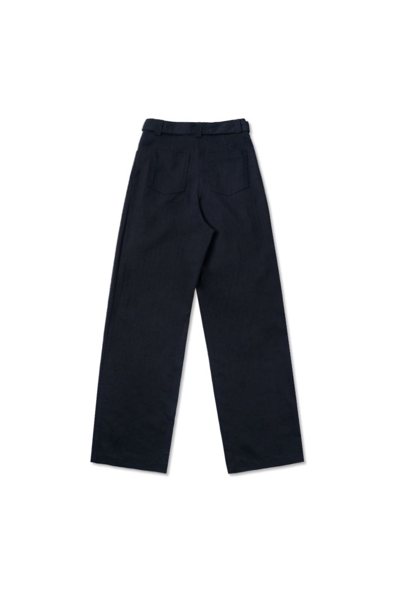 Linen belted pants_navy