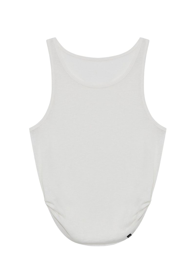 Linen Shirring Sleeveless Top_Ivory