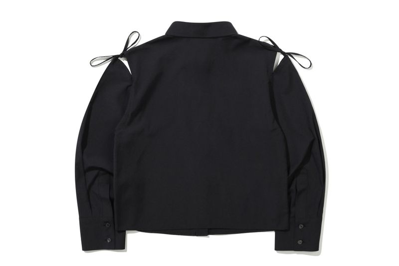 SHOULDER OPEN RIBBON SHIRT_BLACK