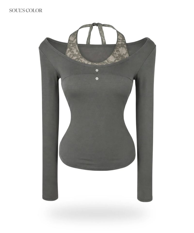 Lace Halter Button Top (3color)