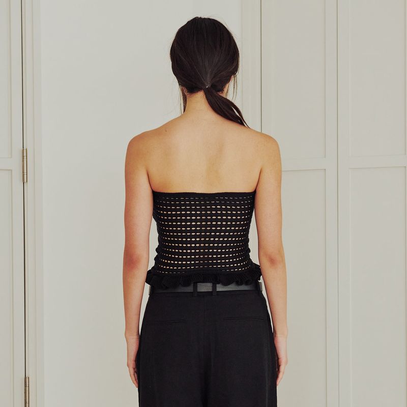 Flower Ruffle knit Top (BLACK)