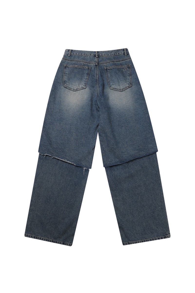 LAYERED DAMAGE DENIM_BEIGE INDIGO