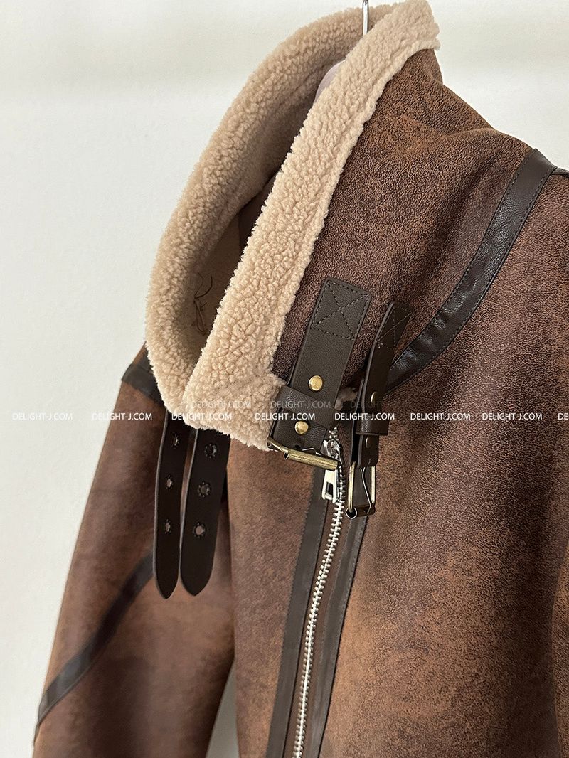 Oversized Fit Leather Wool High-Neck Mustang
