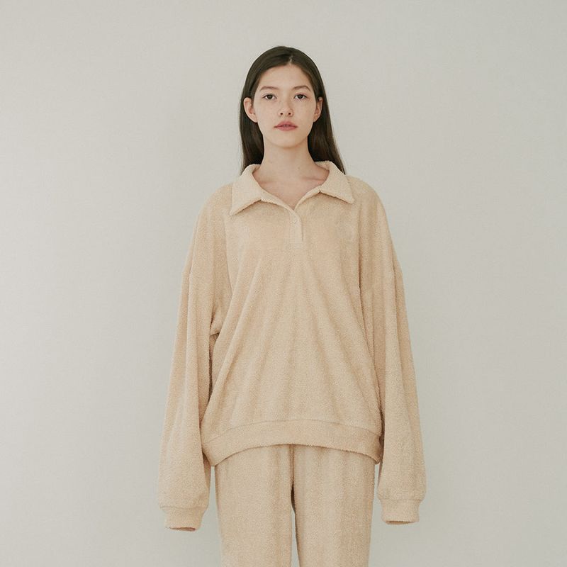 FLEECE COLLARED POLO SHIRT (BEIGE)