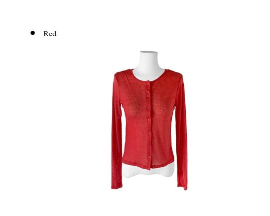 Boa See-Through Button Ribbed Long Sleeve Cardigan