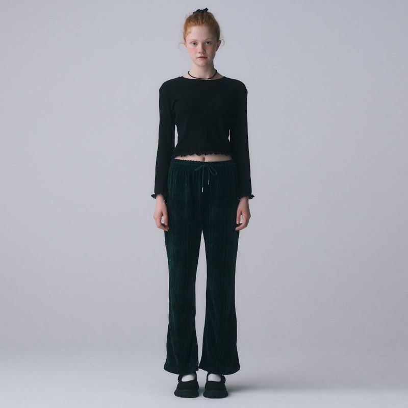 LACE HEM LONG SLEEVE TEE, BLACK
