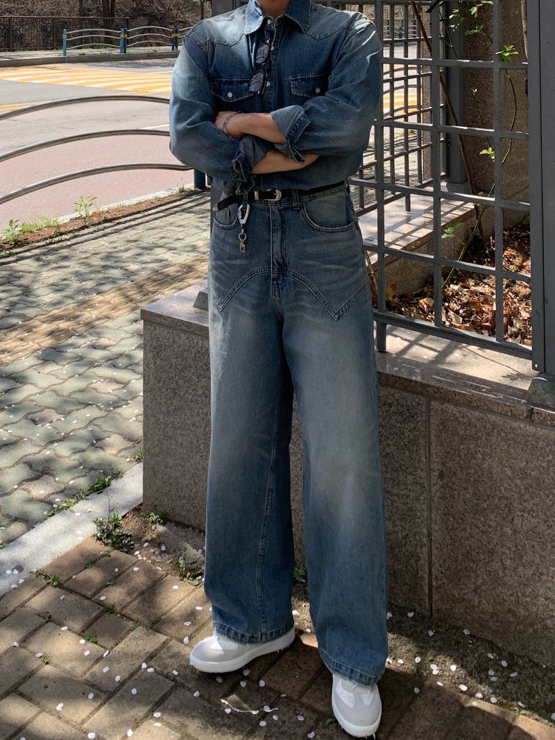 Western Brush Wide Denim Pants