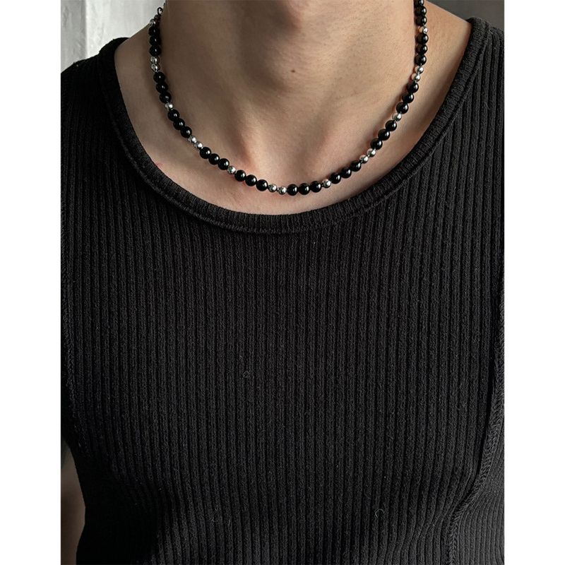 [HANDMADE] Black ornix stone necklace