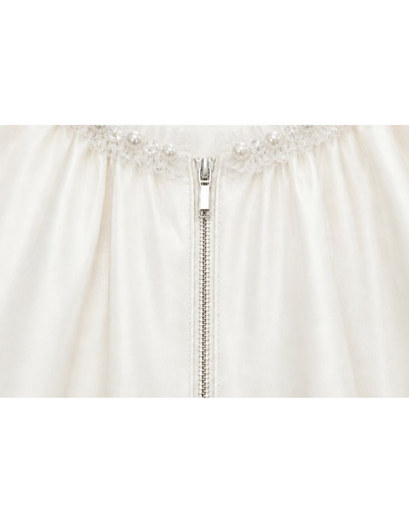 [PRE-FALL] Celie Pearl Trim Balloon Sleeve Zip-Up Blouson Ivory