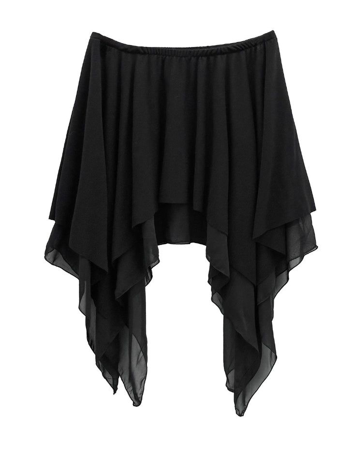 Roach chiffon unbalanced flare skirt