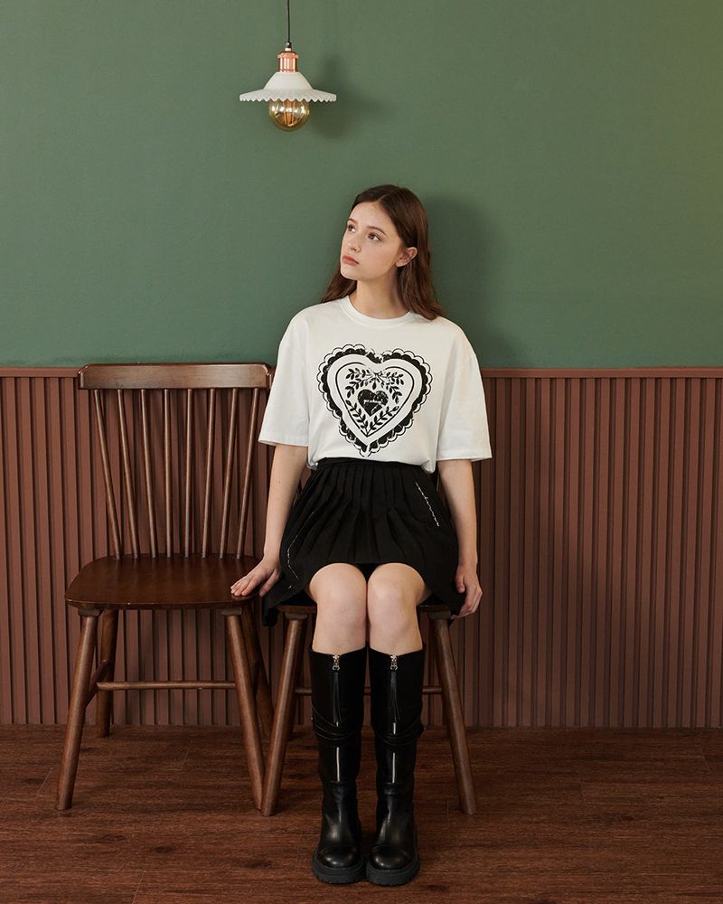 HEART PRINT T-SHIRT [WHITE]