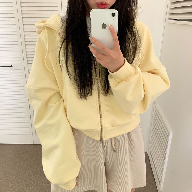 [BELLIDE MADE] Spring version, embroidered two-way cropped zip-up hoodie